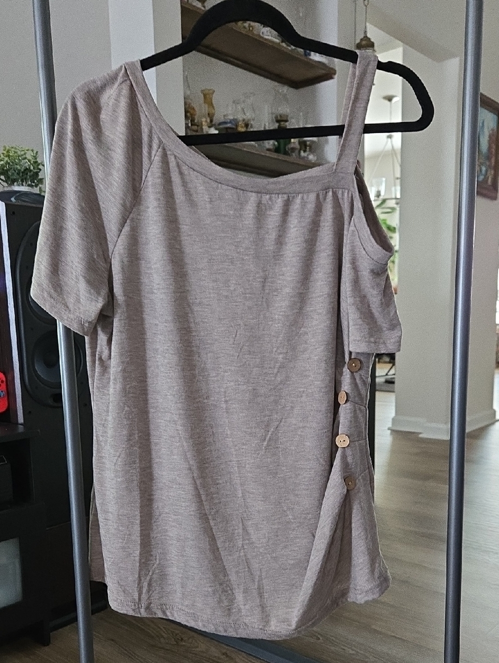 Women’s Taupe Asymmetrical Shoulder Top